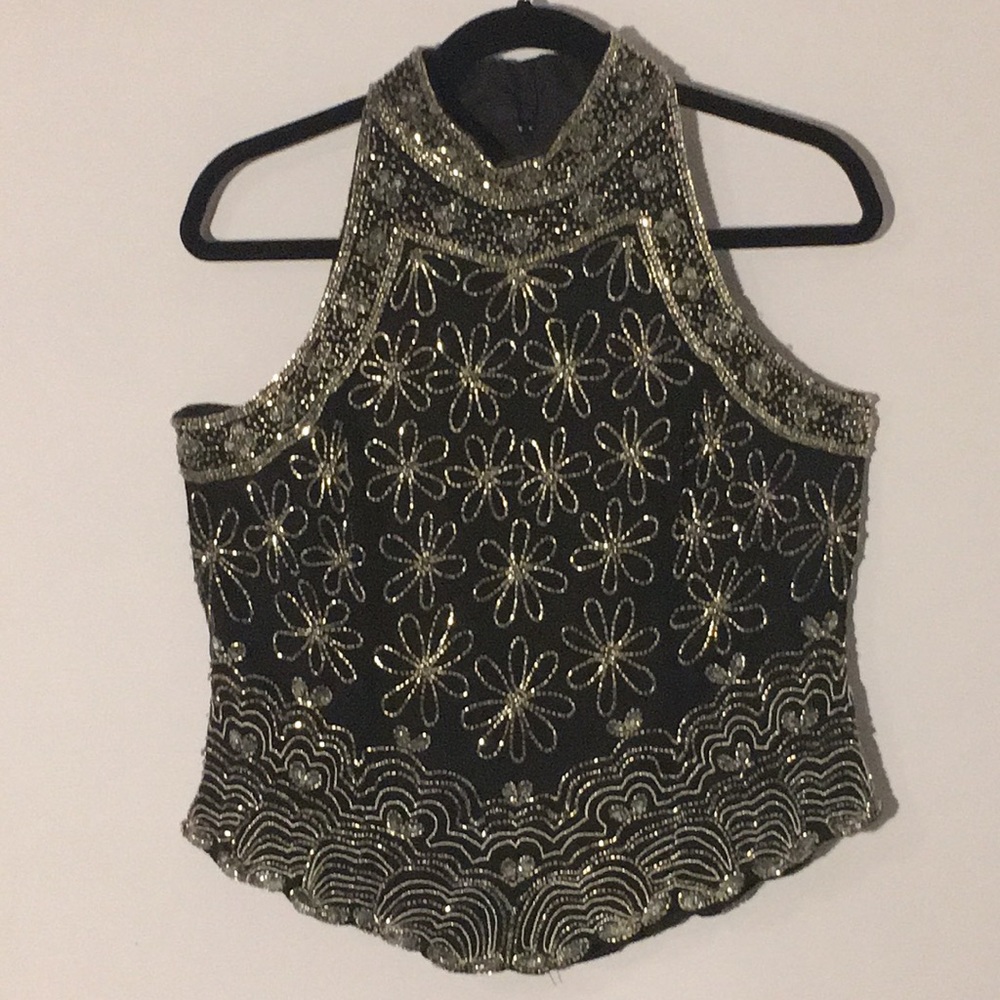 Adrianna Papell Boutique Black & Silver Beaded Top